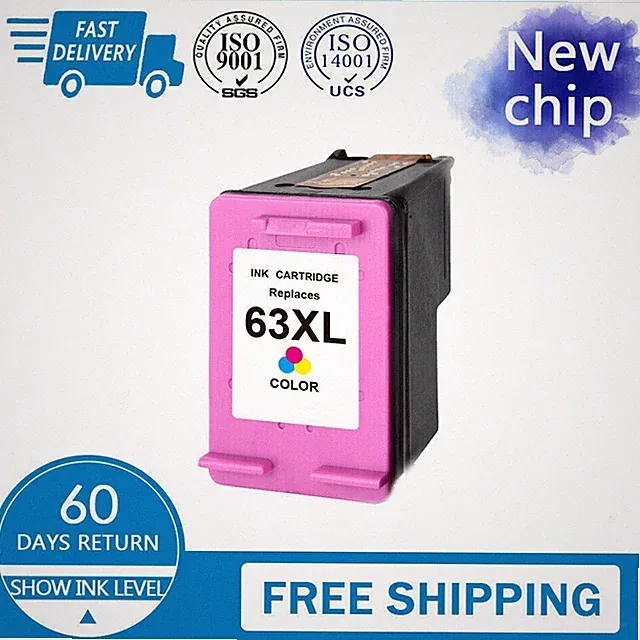1PK refilled 63XL 63 XL color ink cartridge for HP ENVY 4520 OfficeJet 3830 4650