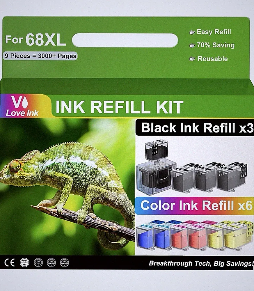 68XL 9 Pack Ink Refill Kit Black & Color Combo for HP Envy Printers
