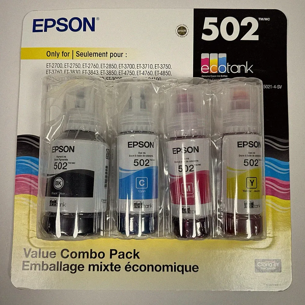Epson 502 Ink Combo Pack For ECO-TANK ET-2850 3850 4850 4PK Exp 04/2030