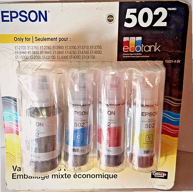 Genuine Epson 502 Ink Combo Pack for ECO-TANK ET-2850 3850 4850 Printers,4/Pack