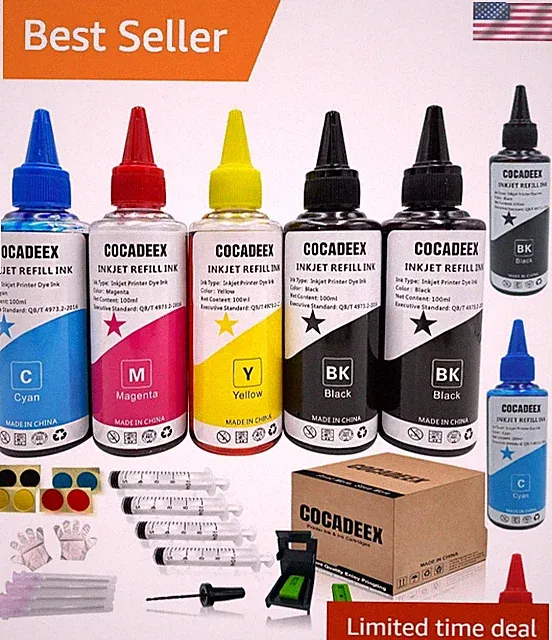 High-Yield 500ml Ink Refill Kit with Black, Cyan, Magenta, Yellow for Printers