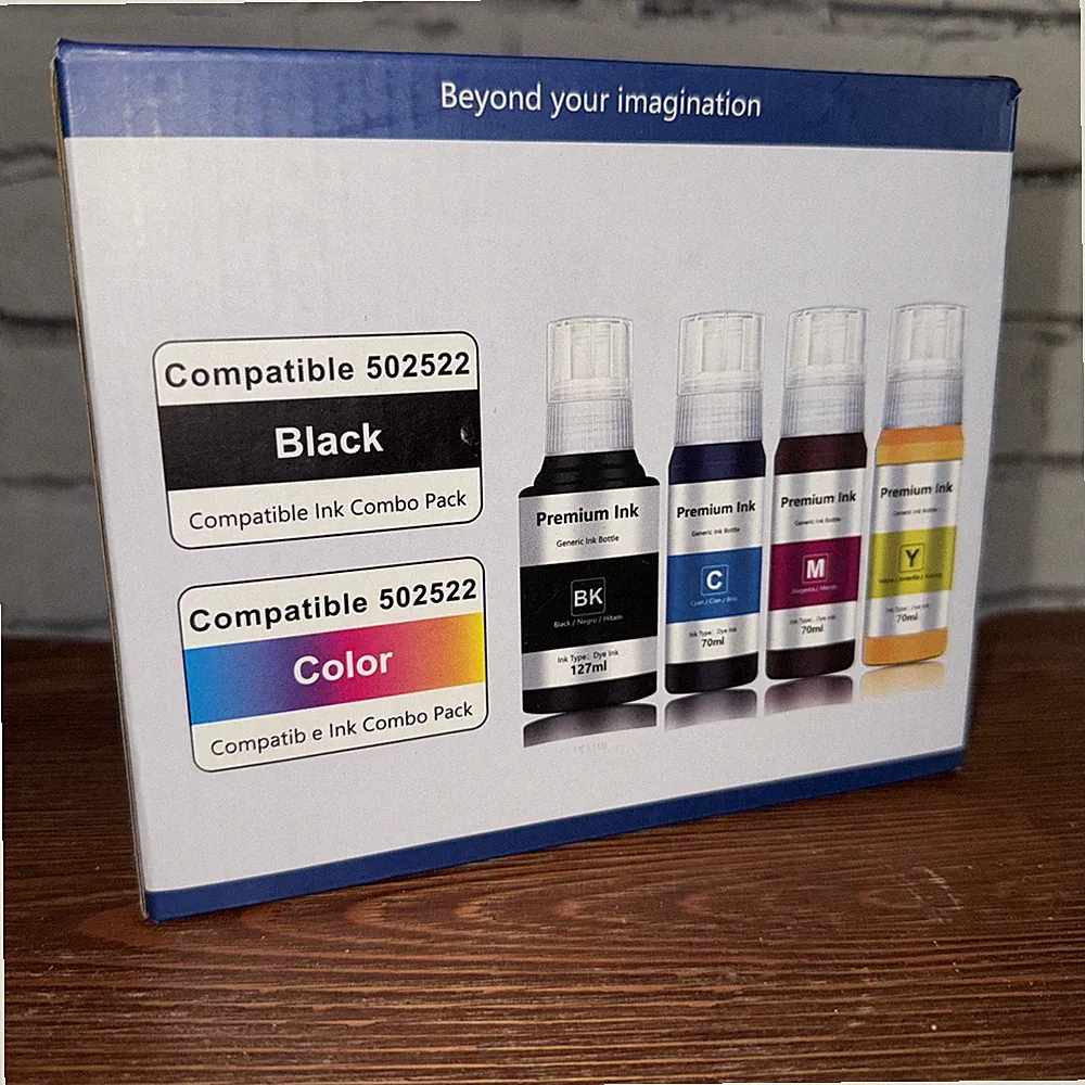 Premium Ink Combo Pack 4 Bottles Black & Color Compatible 502522 Open Box Sealed